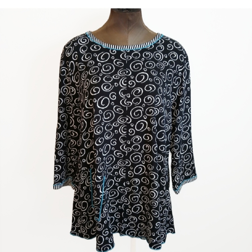 Ali Miles Black & White Abstract Pullover Size Extra Large
